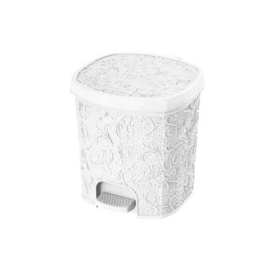 Cesto de Lixo Uninjet Renda Floral Pedal Branco 8 Litros - e - dona