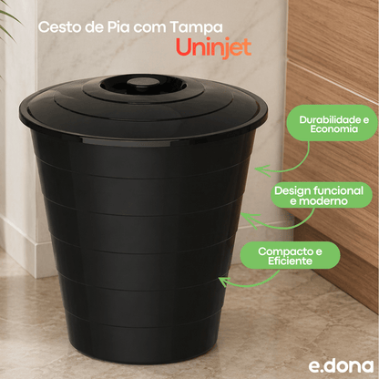 Cesto de Pia com Tampa 6 Litros Preto Uninjet - e - dona
