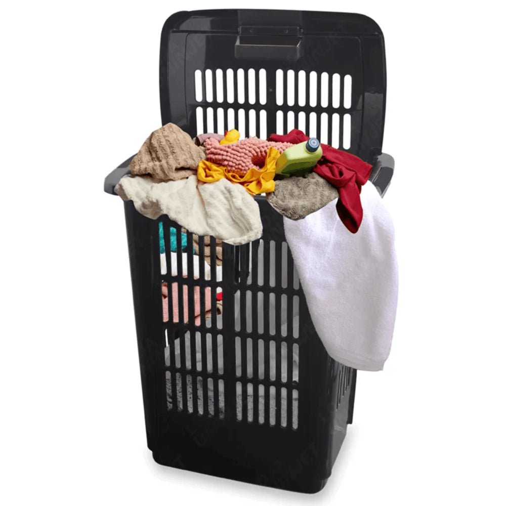 Cesto de Roupa Com Tampa 60 litros Preto Uninjet - e - dona