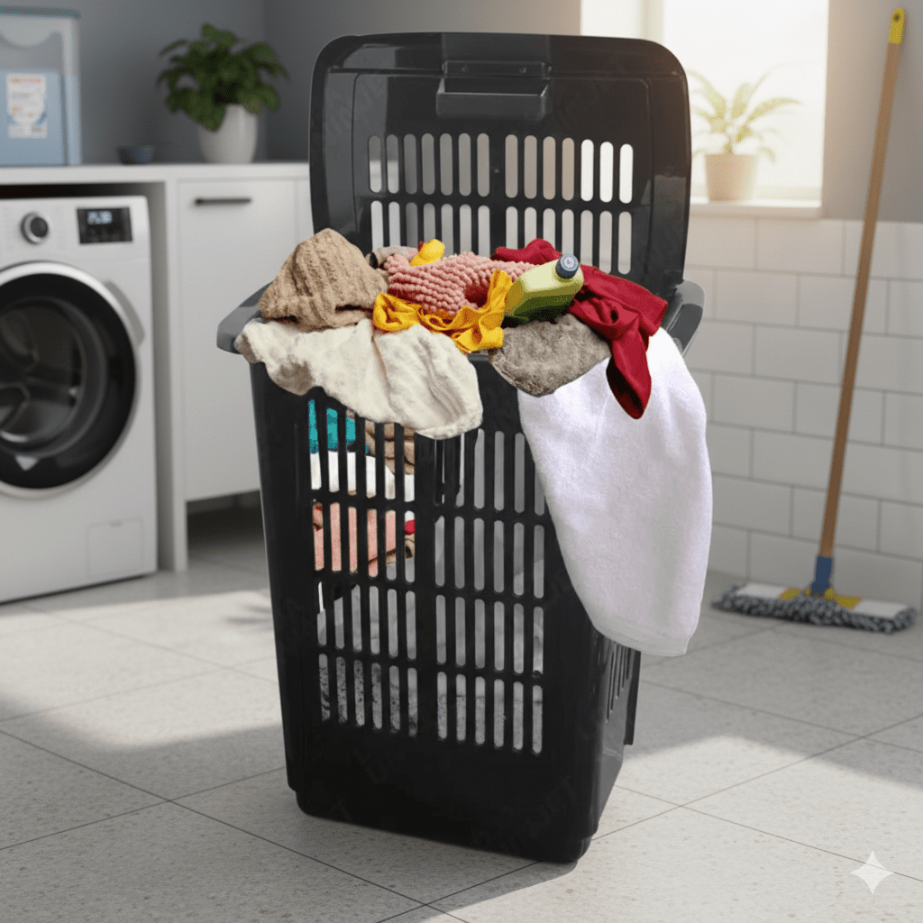 Cesto de Roupa Com Tampa 60 litros Preto Uninjet - e - dona