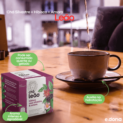 Chá Leão Silvestre + Hibisco + Amora com 10 sachês - e - dona