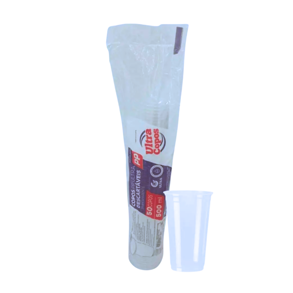 Copo de 500ml Transparente Liso PP Ultra - 50 unidades