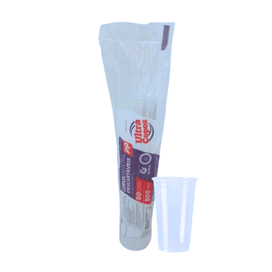 Copo de 500ml Transparente Liso PP Ultra - 50 unidades
