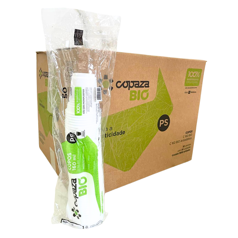 Copo Descartável PS 160ml Branco Antiestático Caixa com 1.500 Copaza – Ideal para Máquinas de Café