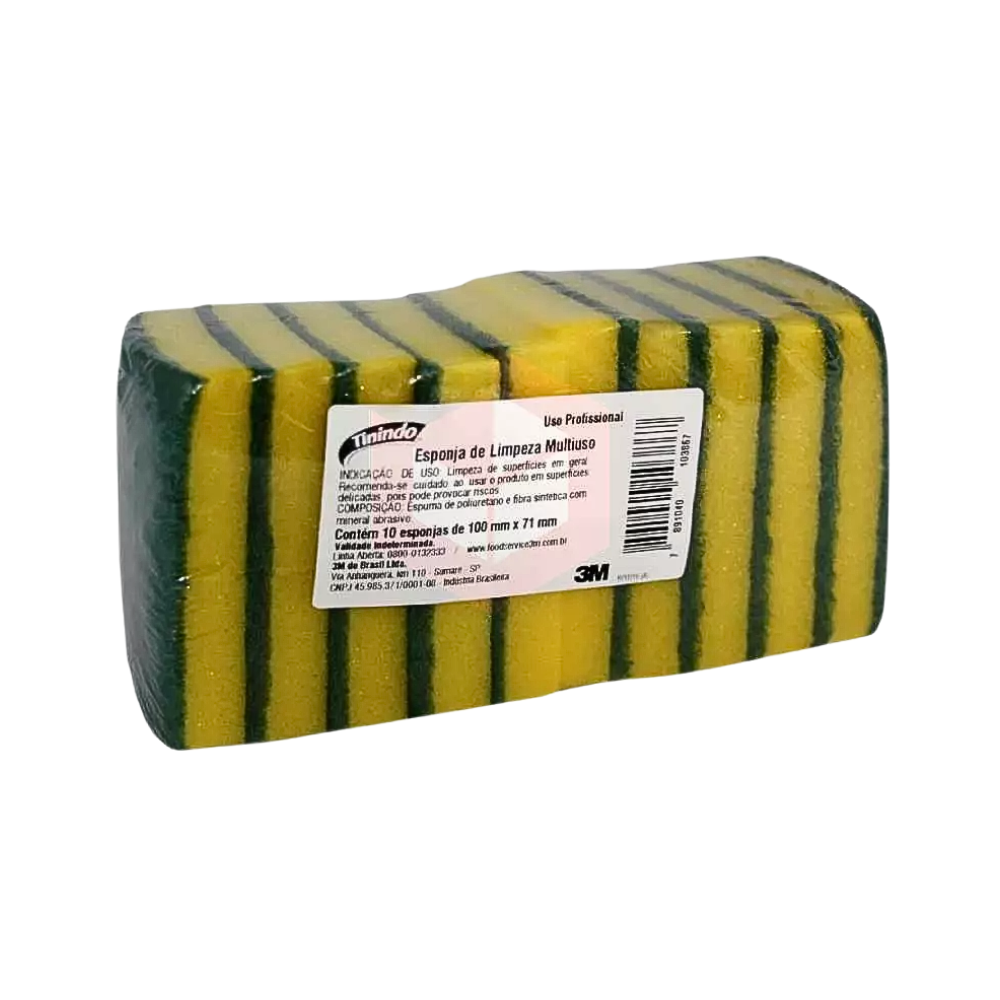 Esponja Dupla Face Tinindo 3M 71 mm x 100 mm - Pacote com 10 Unidades