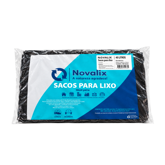 Saco para Lixo 40 Litros Preto Novalix Baixa Densidade (60 cm x 55 cm)