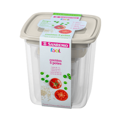 Conjunto 5 Potes Quadrado Sanremo - e - dona