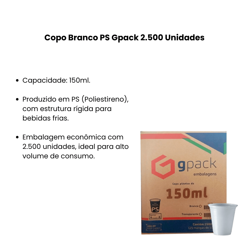 Copo 150ml Branco PS Gpack 2.500 Unidades - e - dona