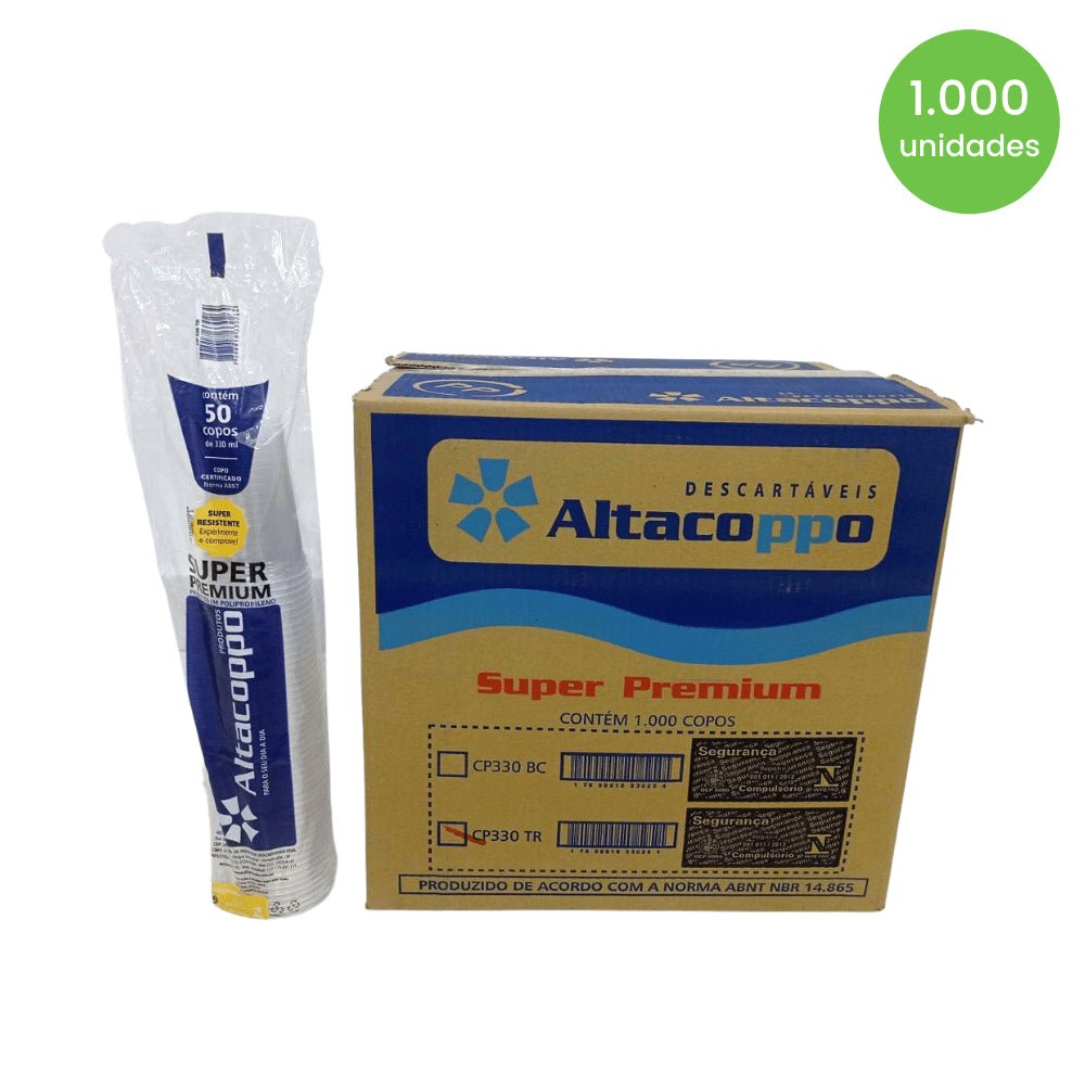 Copo 330ml transparente PP Altacoppo com 50 unidades - e - dona