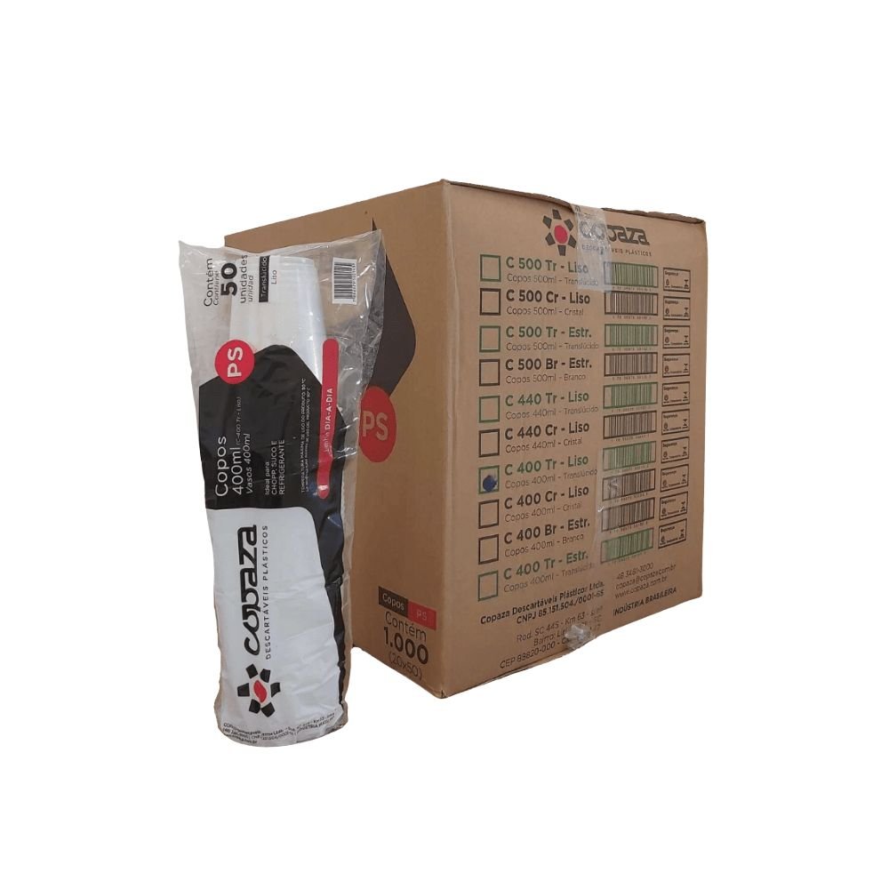 Copo 400ml Liso Translúcido Strong ABNT 2002 Copaza com 1.000 unidades - e - dona