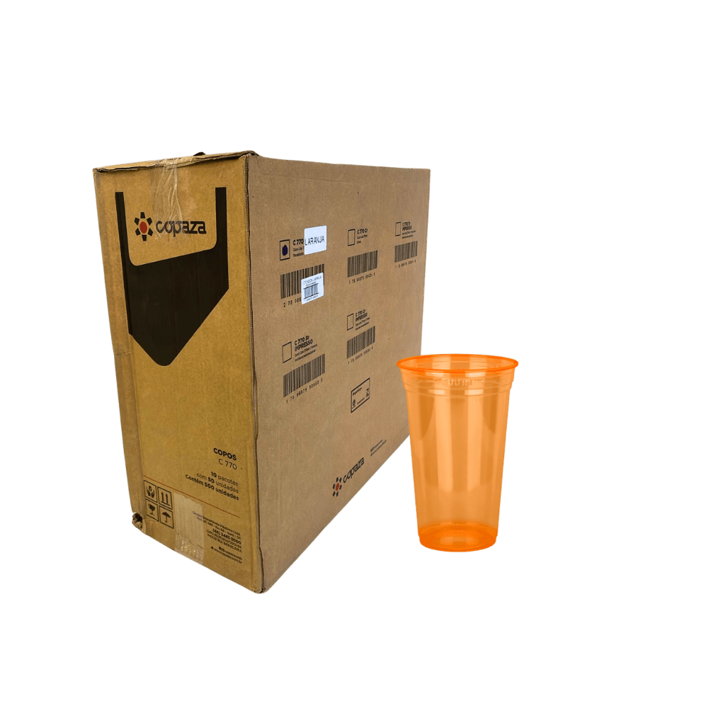 Copo 770ml Copaza PS Neon Laranja Com 500 copos - e - dona