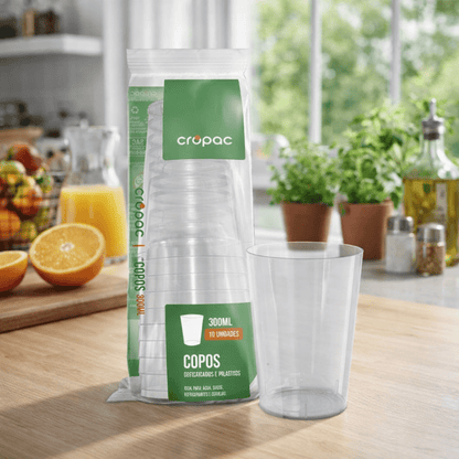 Copo Acrílico Descartável Cristal 300ml com 10 Unidades Cropac - e - dona