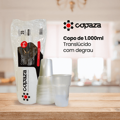 Copo de 1.000ml Translúcido com Degrau Copaza com 25 unidades - e - dona