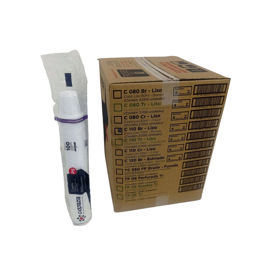 Copo de 110ml Liso Branco Copaza com 3.000 unidades indicado para bebidas quentes - e - dona