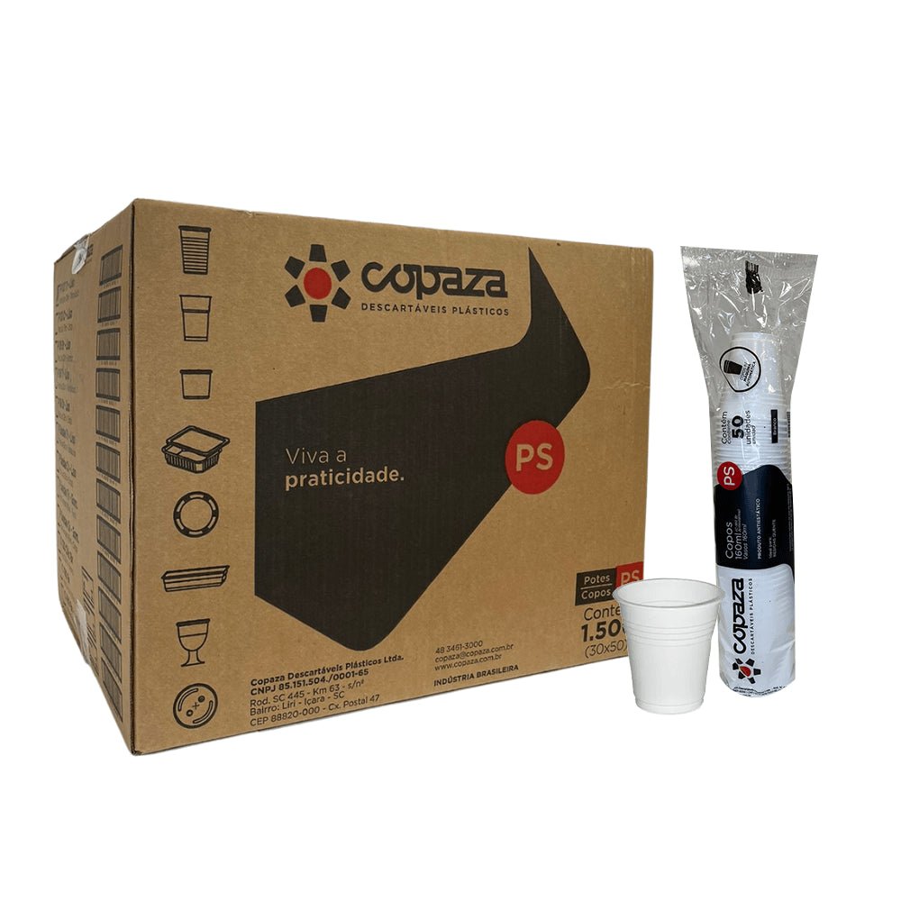 Copo de 160ml branco Antiestático PS Copaza com 1.500 unidades para máquinas de café - e - dona