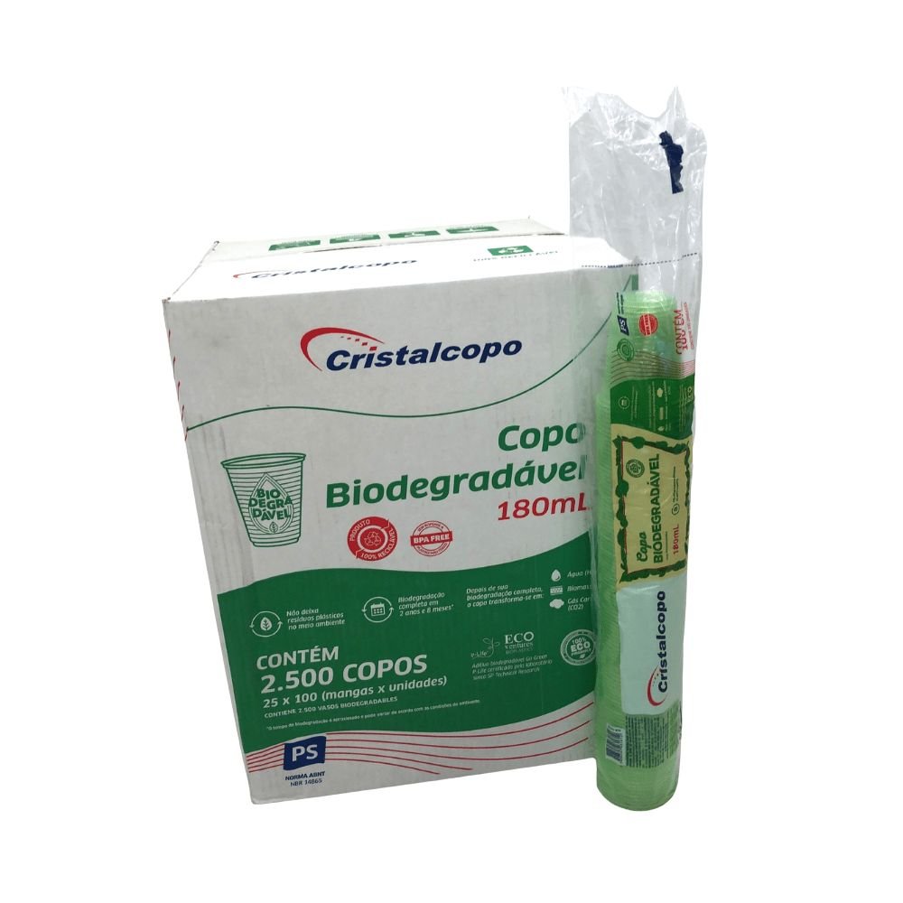 Copo de 180ml Biodegradável Translúcido Cristalcopo com 2.500 unidades - e - dona