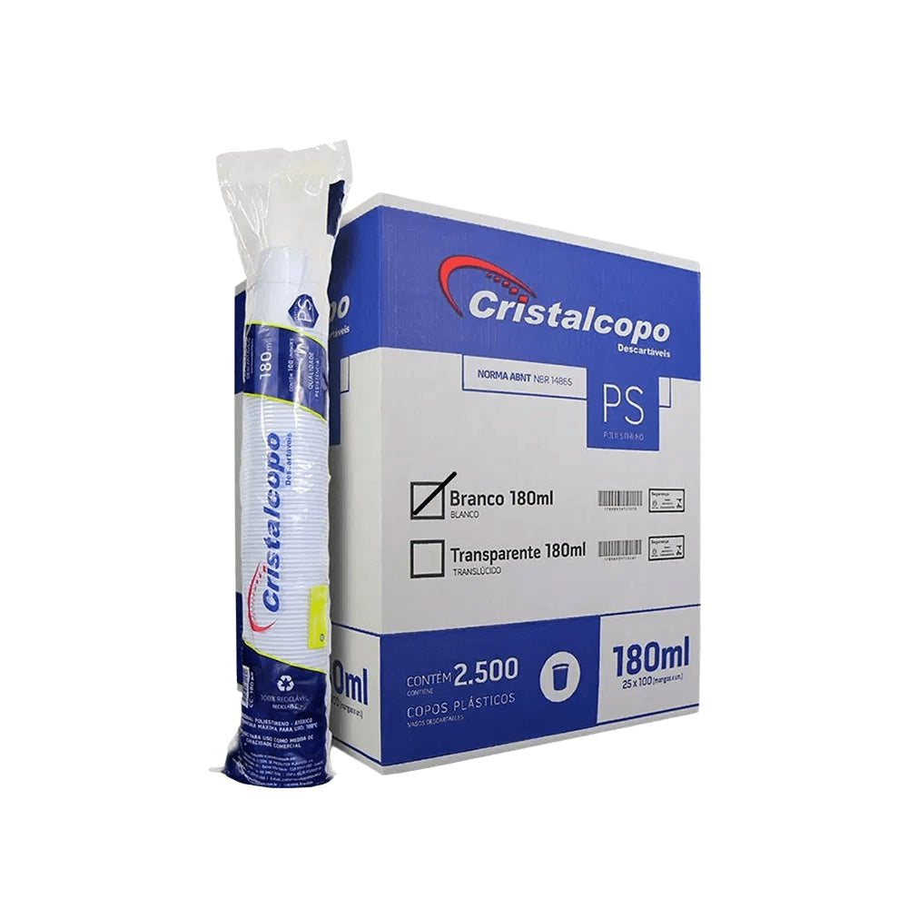 Copo de 180ml Branco ABNT2012 Cristalcopo com 2.500 unidades - e - dona