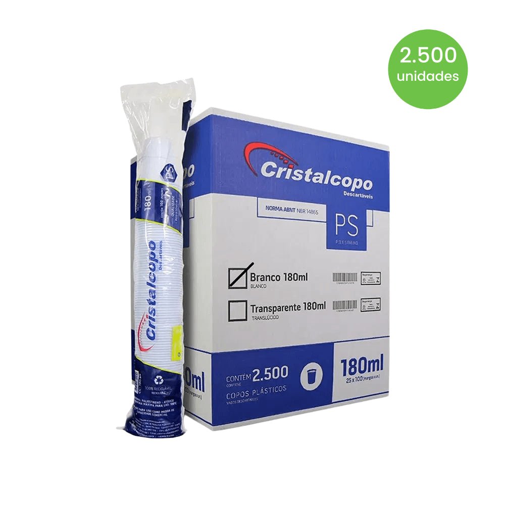 Copo de 180ml Branco ABNT2012 Cristalcopo com 2.500 unidades - e - dona