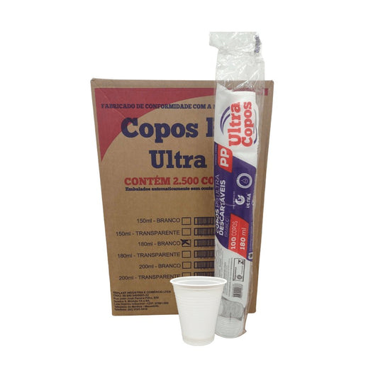 Copo de 180ml Branco PP Ultra Copos Replast com 2.500 unidades - e - dona