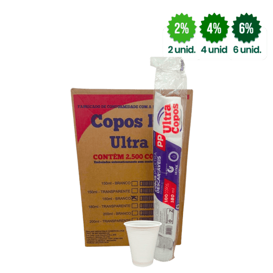 Copo de 180ml Branco PP Ultra Copos Replast com 2.500 unidades - e - dona
