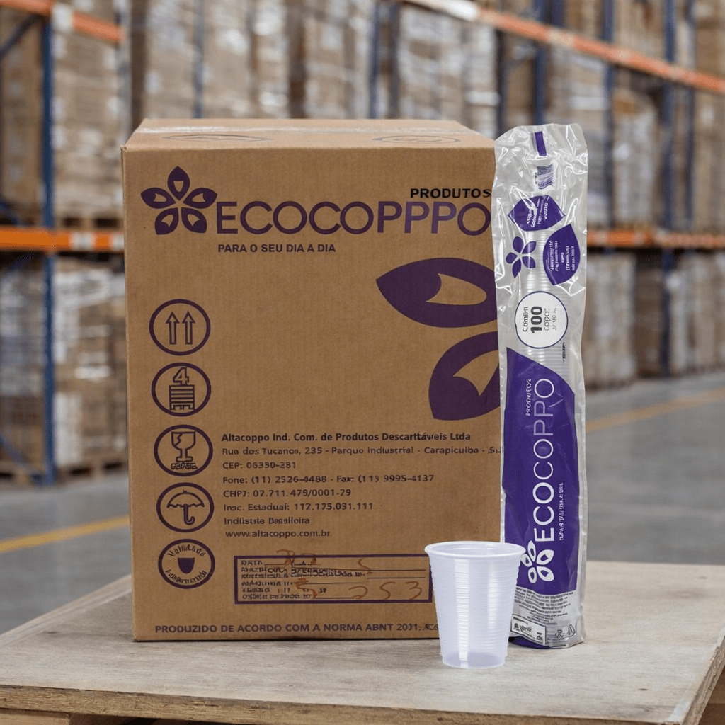 Copo de 180ml PP Transparente ABNT 2012 Ecocoppo com 2.500 unidades - e - dona
