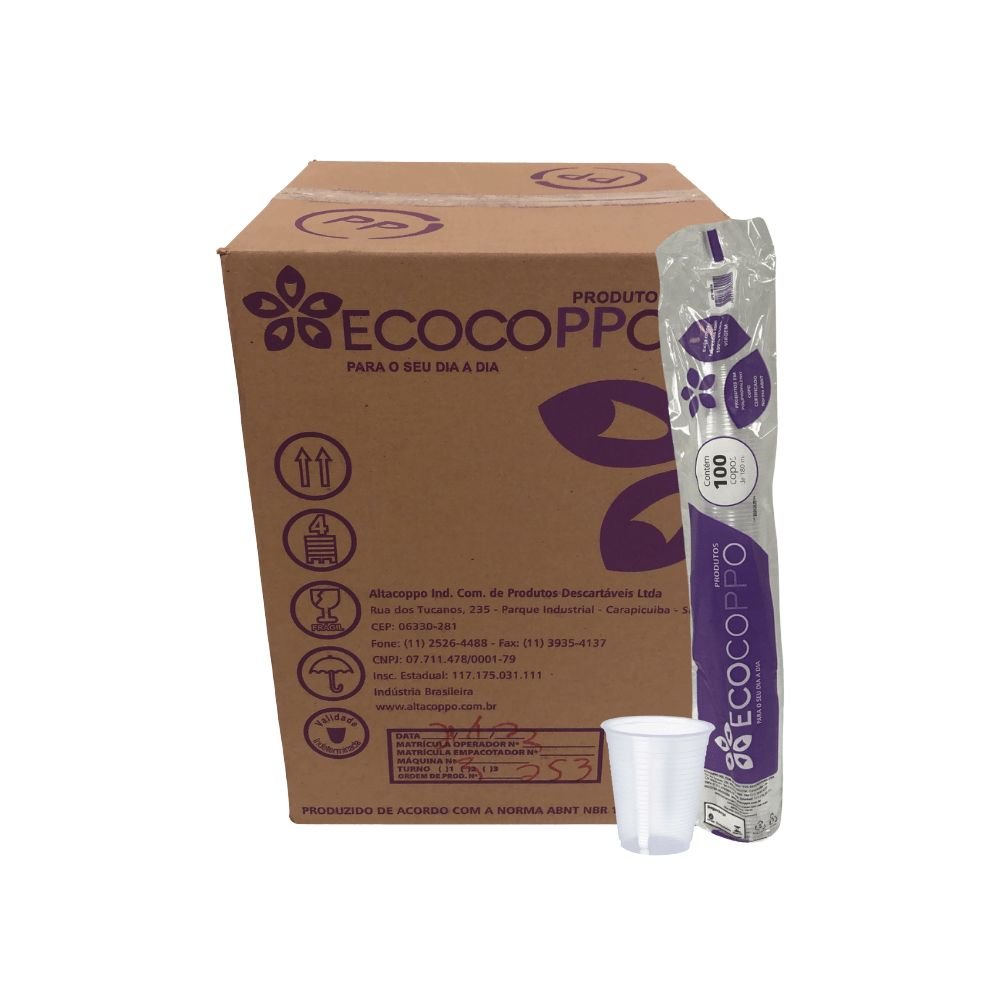 Copo de 180ml PP Transparente ABNT 2012 Ecocoppo com 2.500 unidades - e - dona