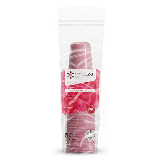 Copo de 200ml Rosa estriado PS Copaza com 50 unidades - e - dona