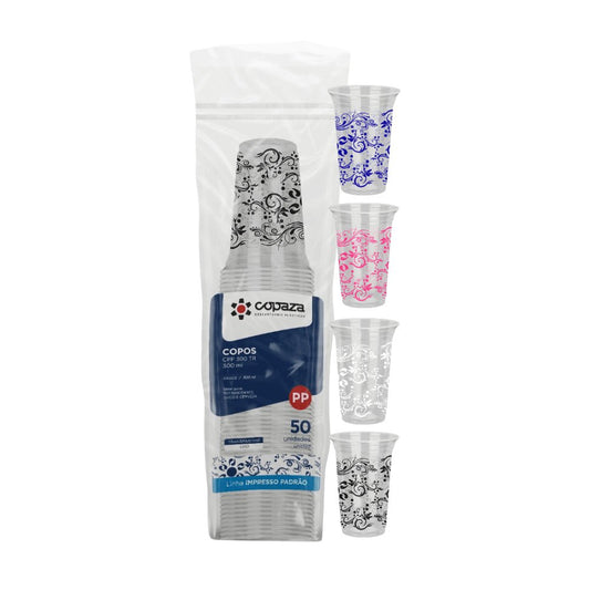Copo de 300ml Arabesco PP Copaza com 50 unidades - Cores Sortidas - e - dona