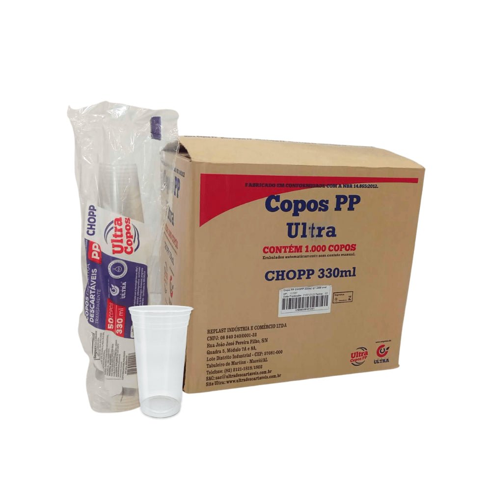 Copo de 330ml Liso Transparente PP Ultra Copos Replast com 1.000 unidades - e - dona