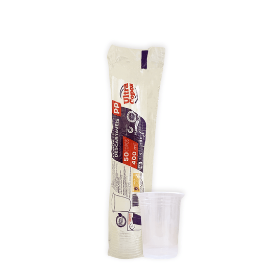 Copo de 400ml PP Transparente Liso Ultra Copos Replast com 50 unidades - e - dona