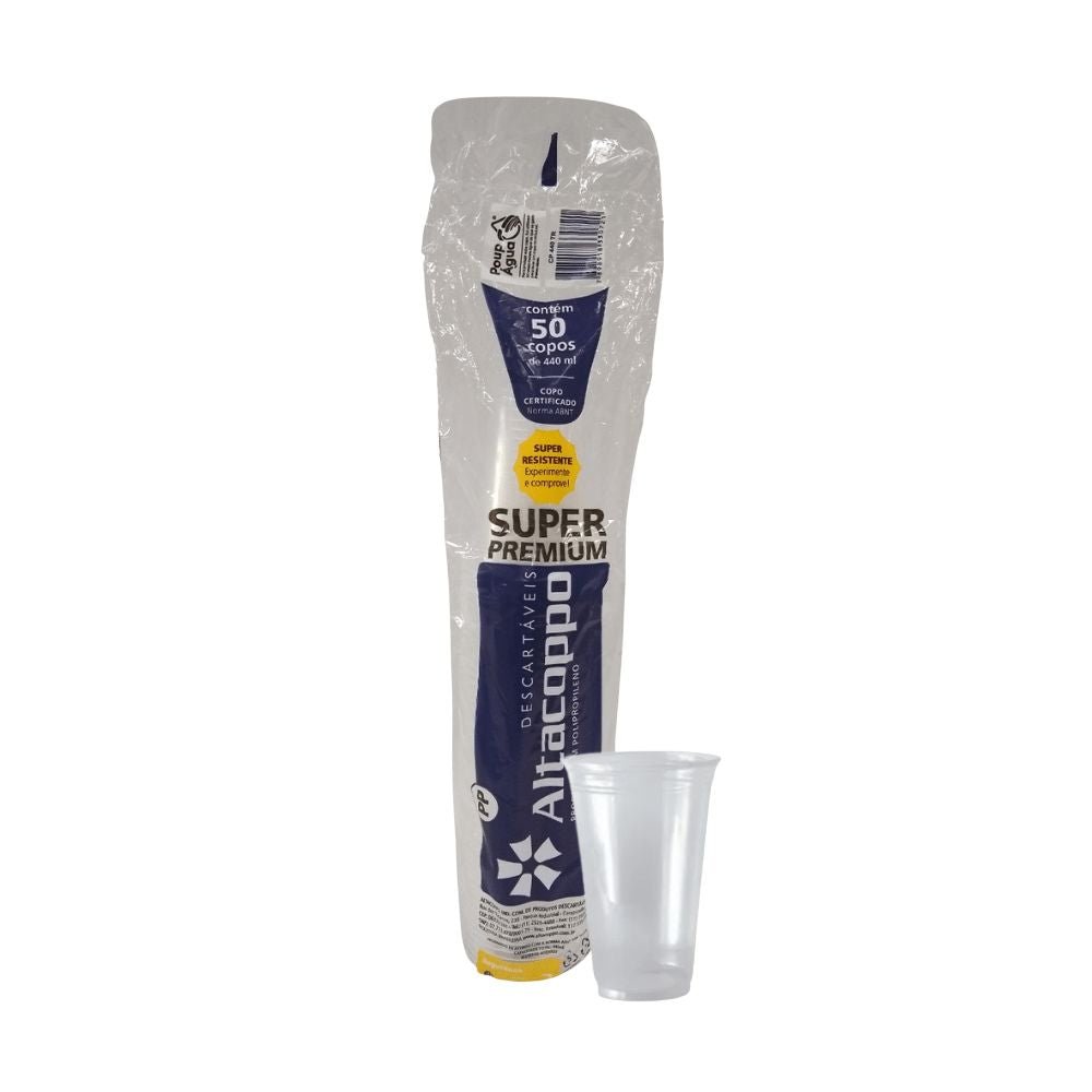 Copo de 440ml Liso transparente PP Altacoppo com 50 unidades - e - dona