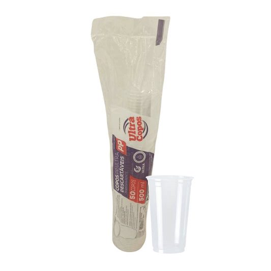 Copo de 500ml Transparente Liso PP Ultra com 50 unidades - e - dona