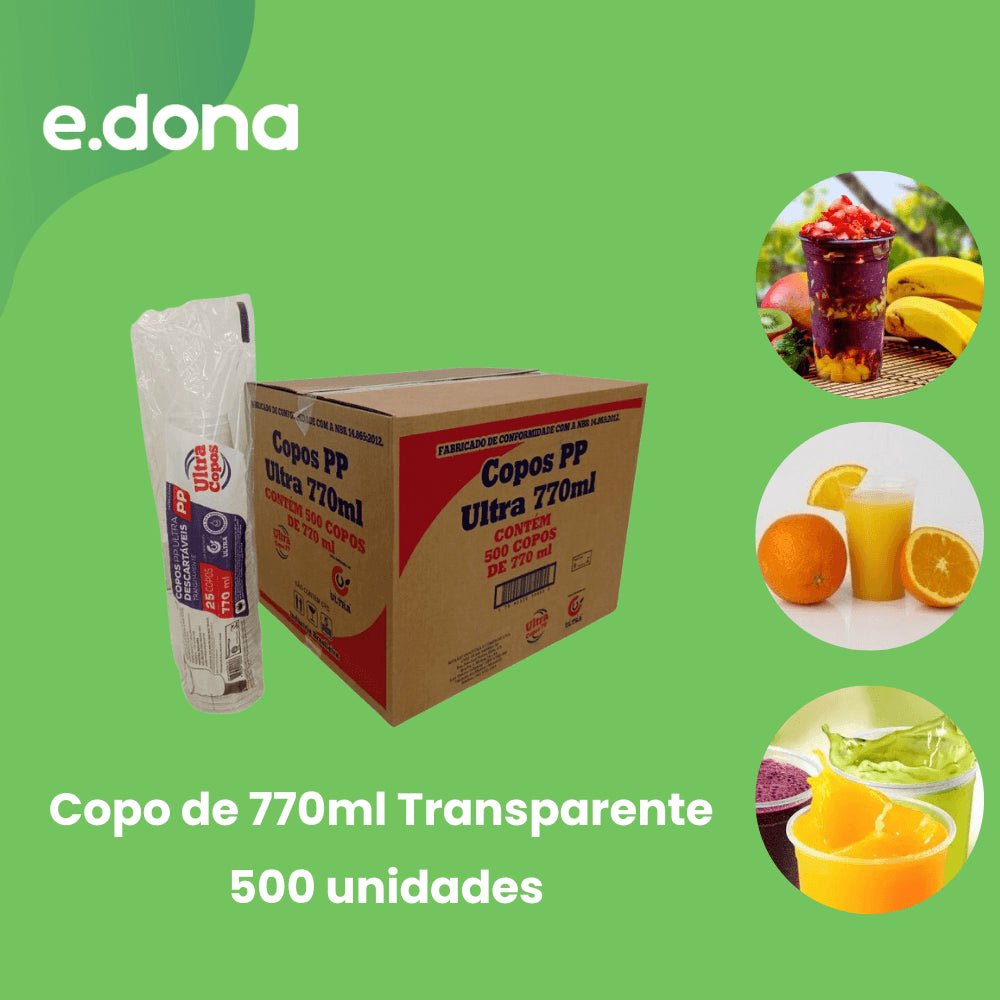 Copo de 770ml Transparente Liso PP Ultra Copos Replast com 500 unidades - Econômico e sustentável, ideal para festas e eventos - e - dona