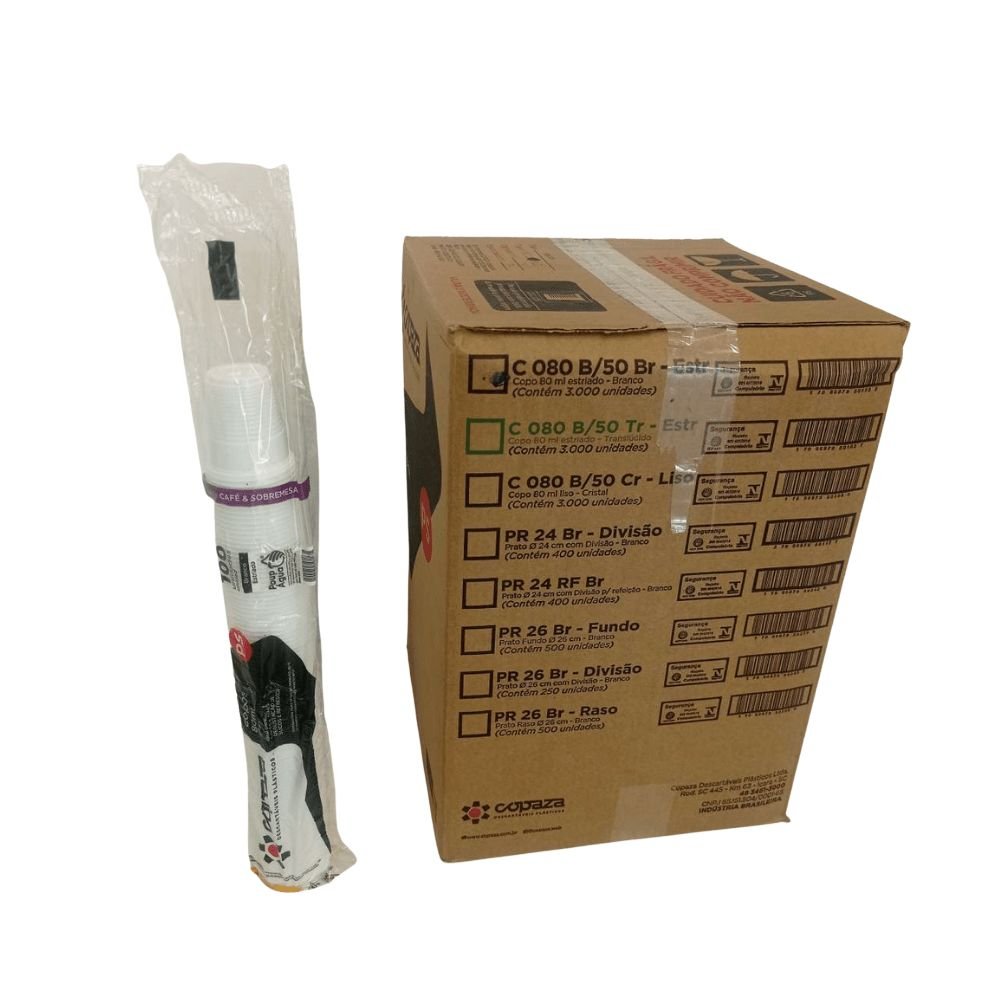 Copo de 80ml branco ABNT 2002 Copaza com 3.000 unidades - e - dona