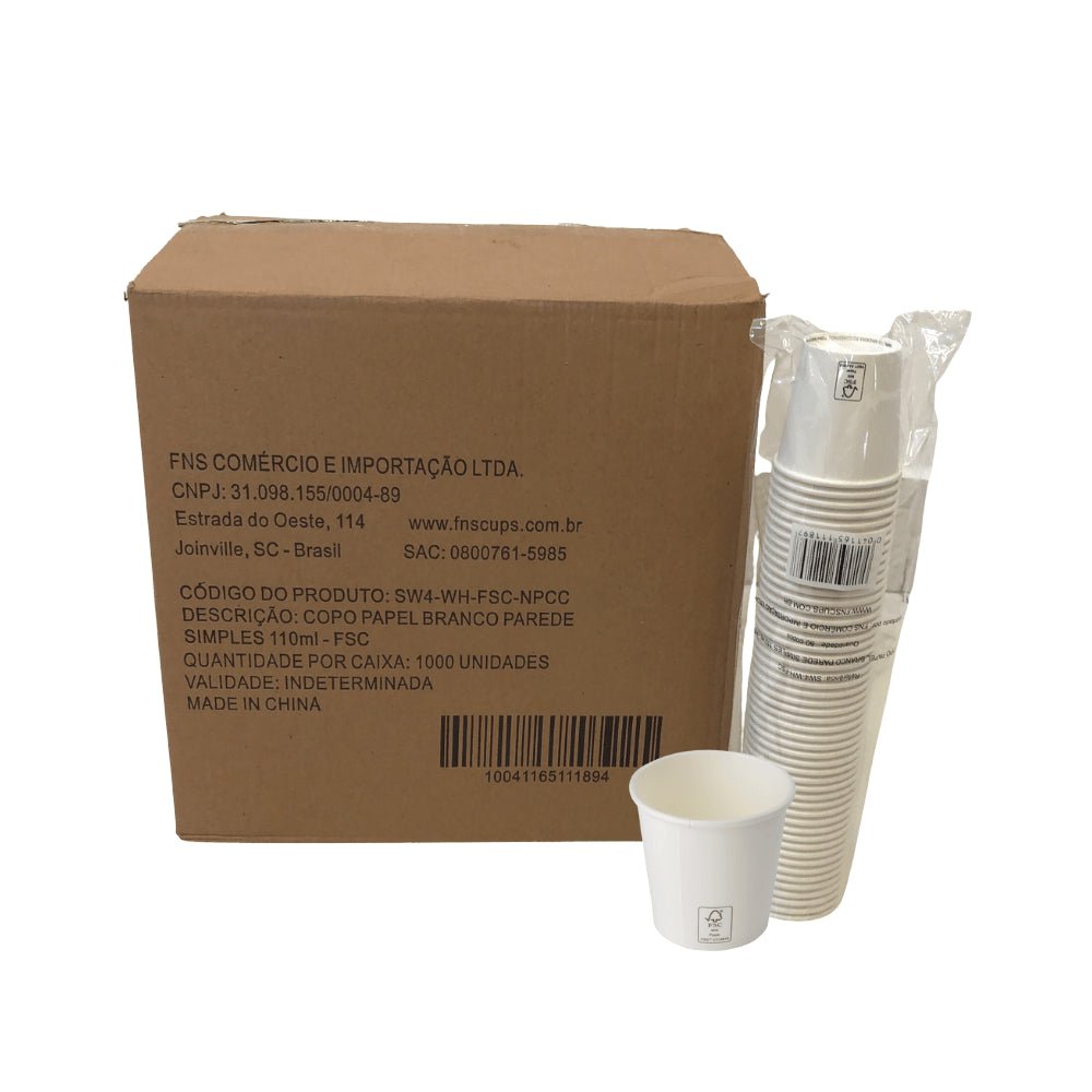 Copo de Papel Branco 110ml com FNS 1.000 unidades Qualidade e Praticidade para bebidas quentes, perfeito para festas e eventos - e - dona