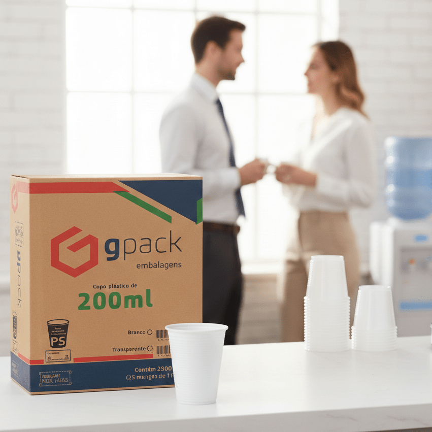 Copo Descartável 200ml Branco PS Gpack – Caixa com 2.500 Unidades - e - dona