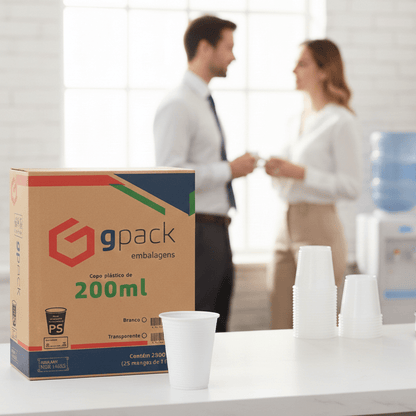 Copo Descartável 200ml Branco PS Gpack – Caixa com 2.500 Unidades - e - dona