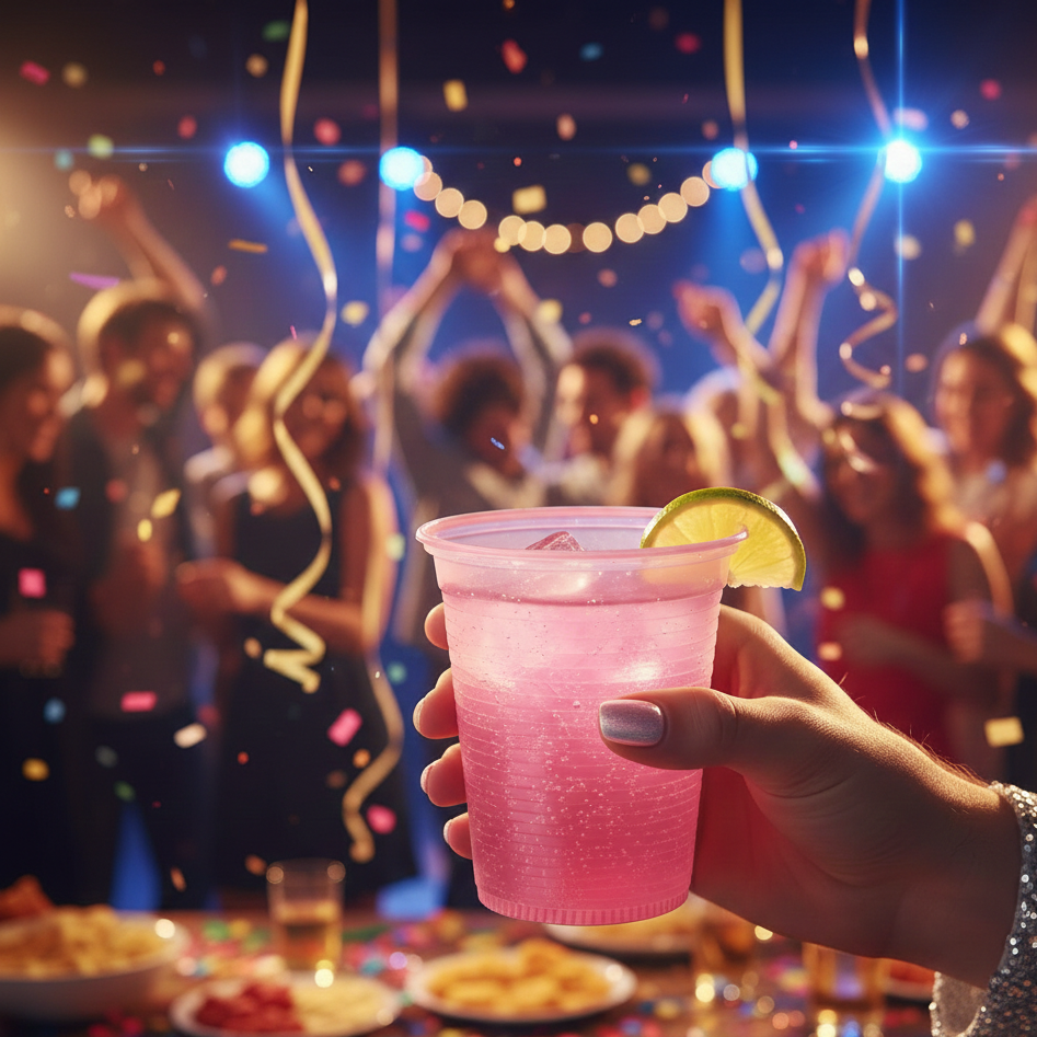 Copo Descartável 200ml Rosa Estriado PS Copaza – Pacote com 50 Unidades - e - dona