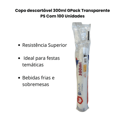 Copo descartável 300ml GPack Transparente PS Com 100 Unidades - e - dona