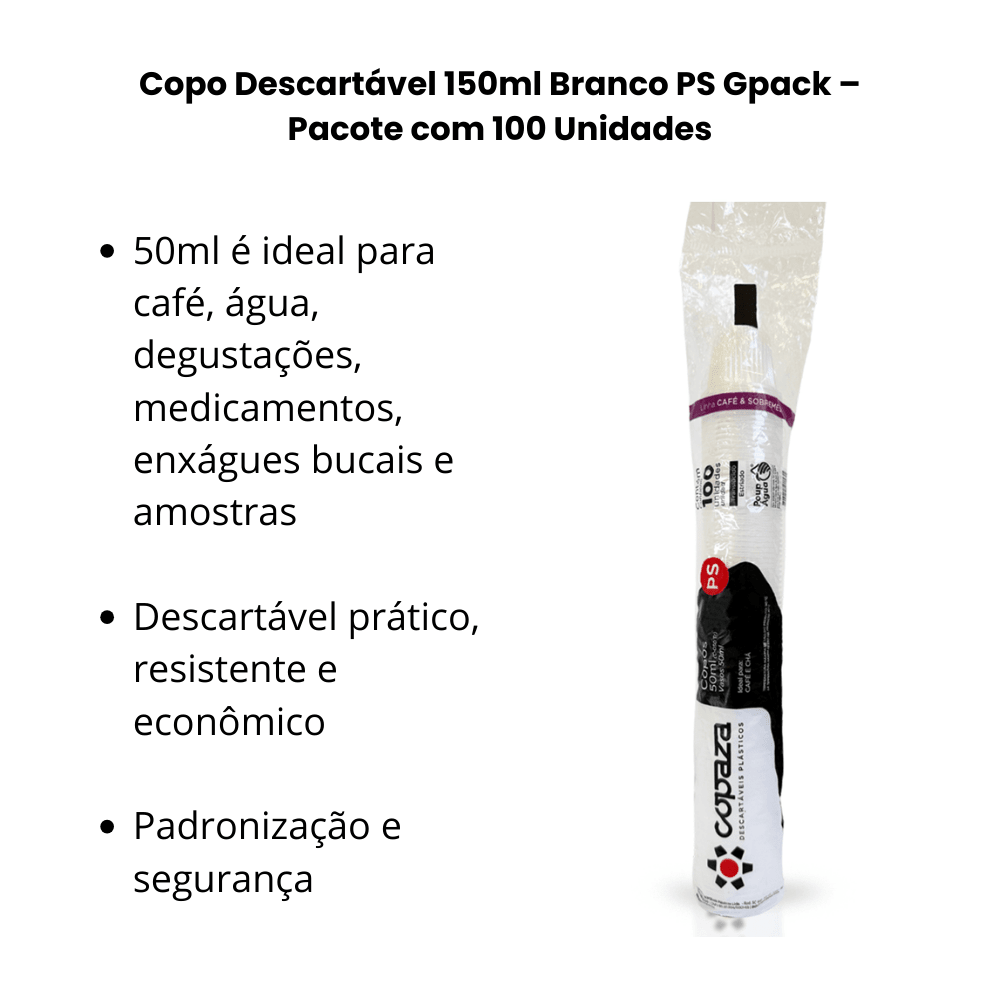 Copo Descartável 50ml Translúcido ABNT 2002 Copaza – Pacote com 100 Unidades - e - dona