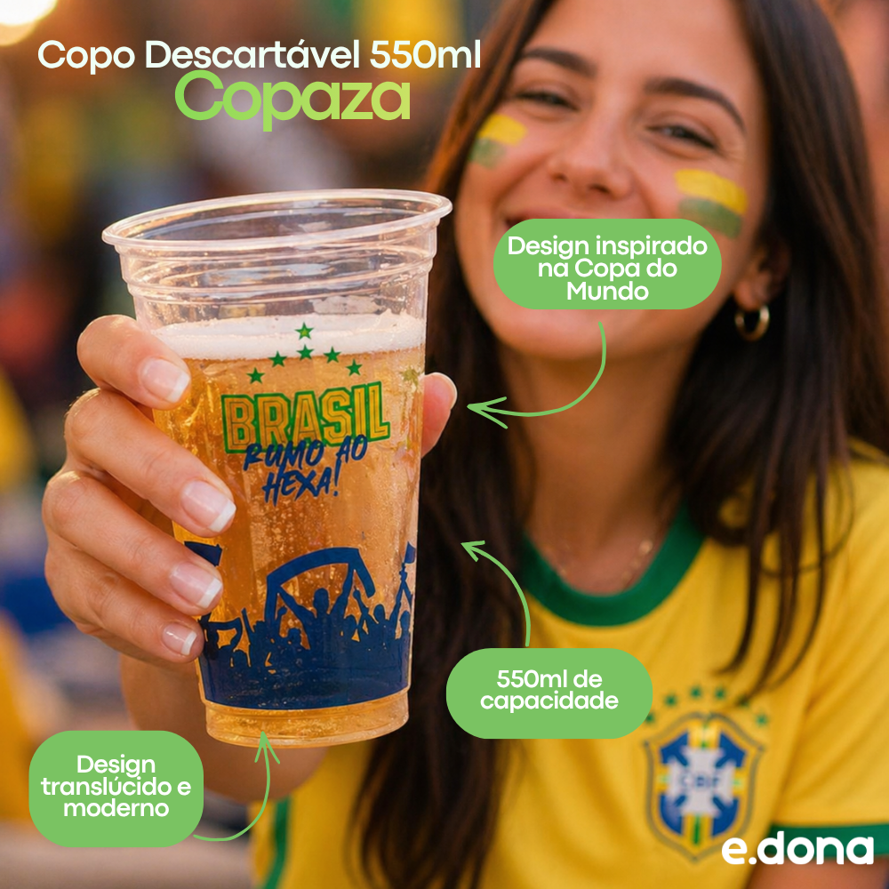 Copo Descartável 550ml Copa do Mundo Copaza Translúcido com 50 Unidades - e - dona