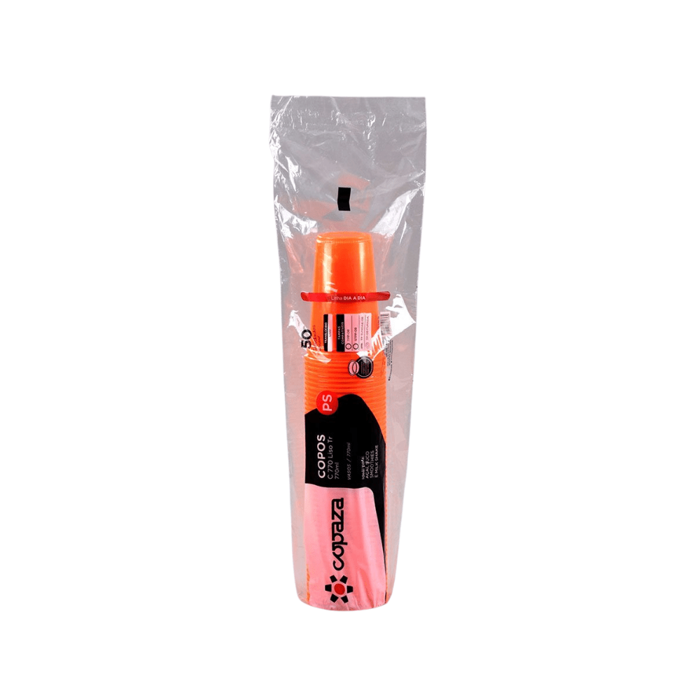 Copo Descartável 770ml Neon Laranja PS Copaza Com 50 copos - e - dona