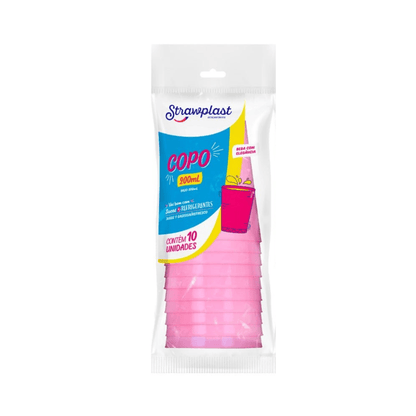 Copo Descartável Acrílico Rosa Bebê 200ml Strawplast - 10 Unidades - e - dona