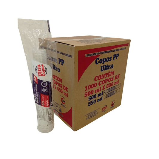 Copo Ultra Transparente Liso de 500ml - Caixa com 1000 Unidades - Ideal para Festas e Eventos - Resistente e Reutilizável - e - dona