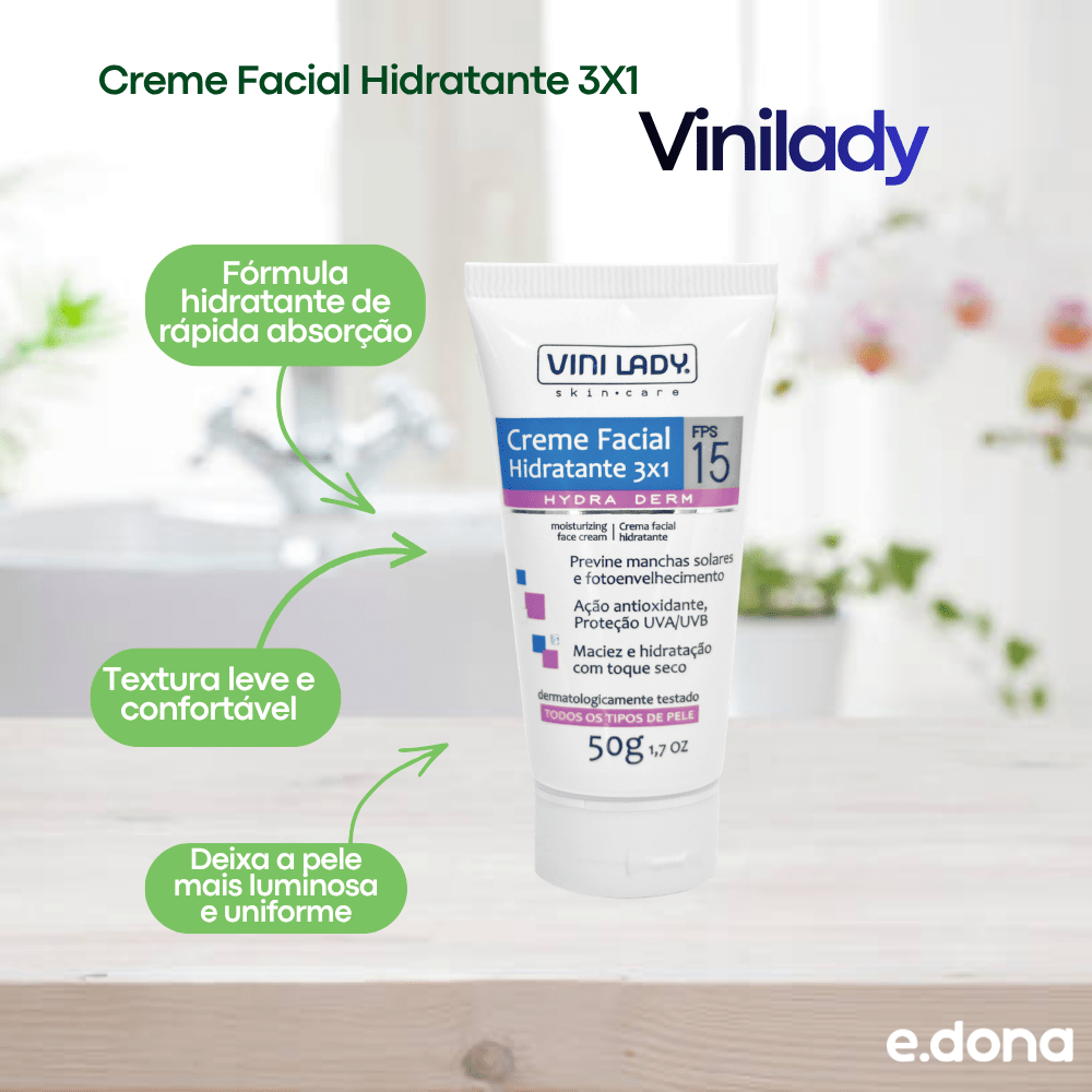 Creme Facial Hidratante 3X1 Vinilady 50g - e - dona