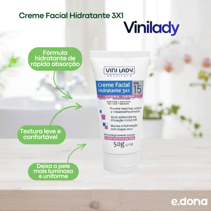 Creme Facial Hidratante 3X1 Vinilady 50g - e - dona