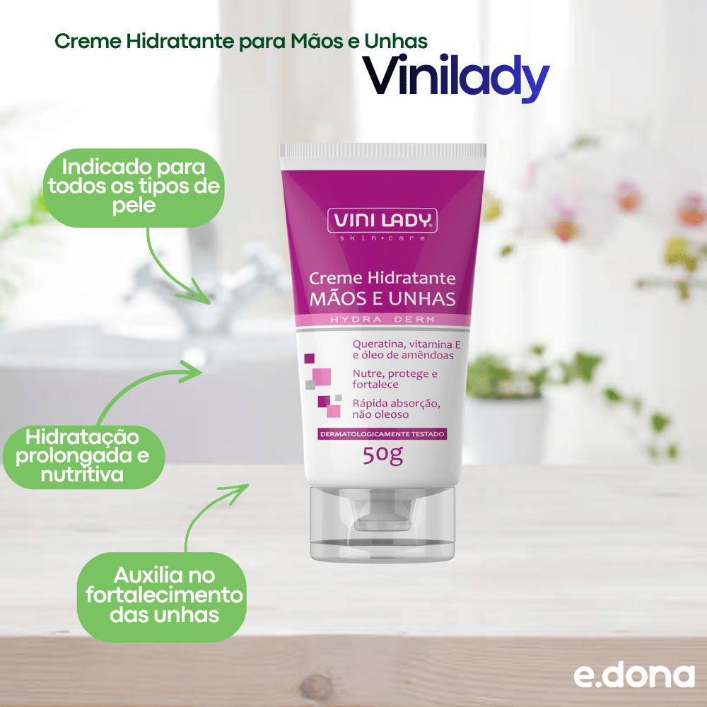 Creme Hidratante para Mãos e Unhas 50g Vinilady - e - dona