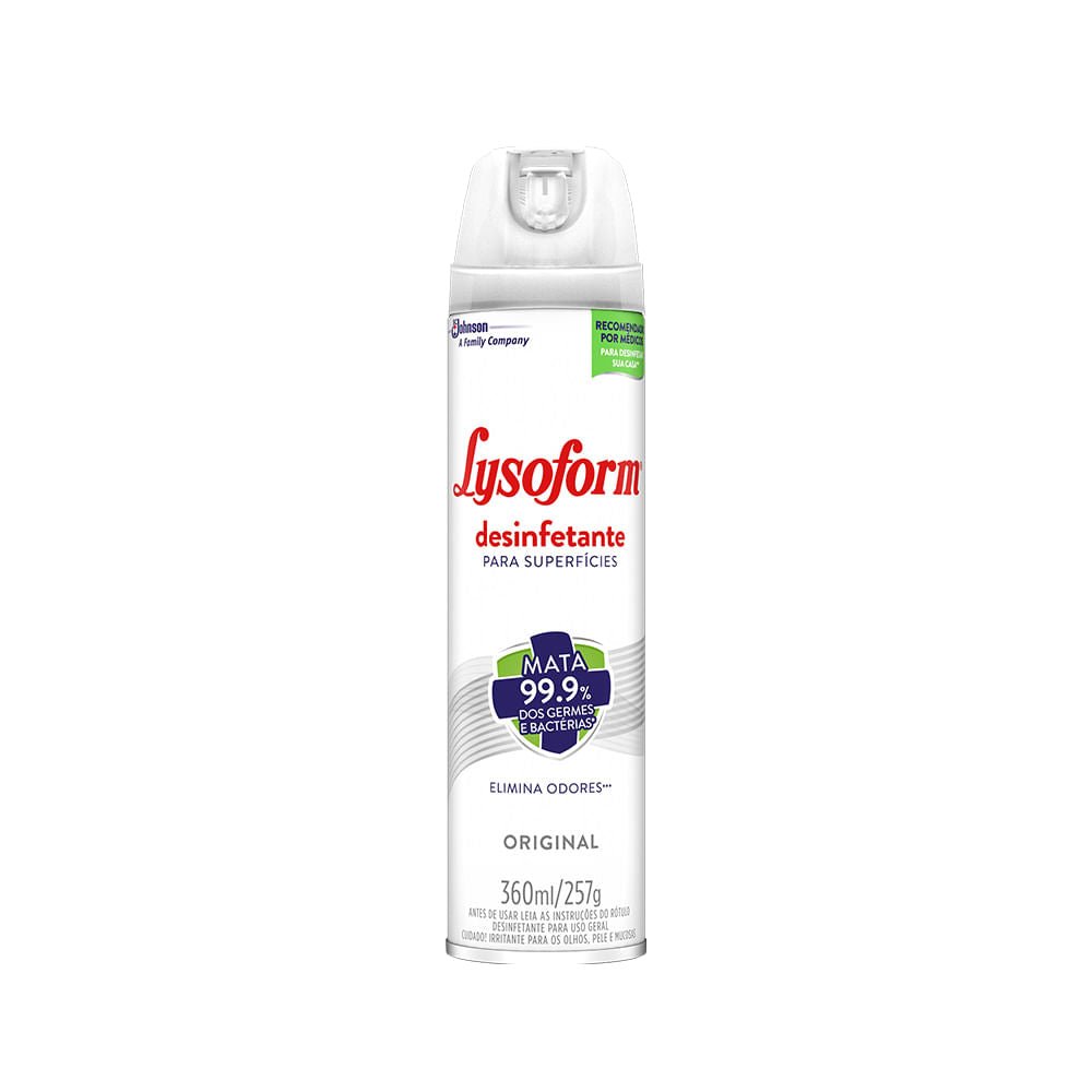 Desinfetante Aerossol Lysoform Original 360ml Indicado para superfícies com Fácil Aplicação - e - dona