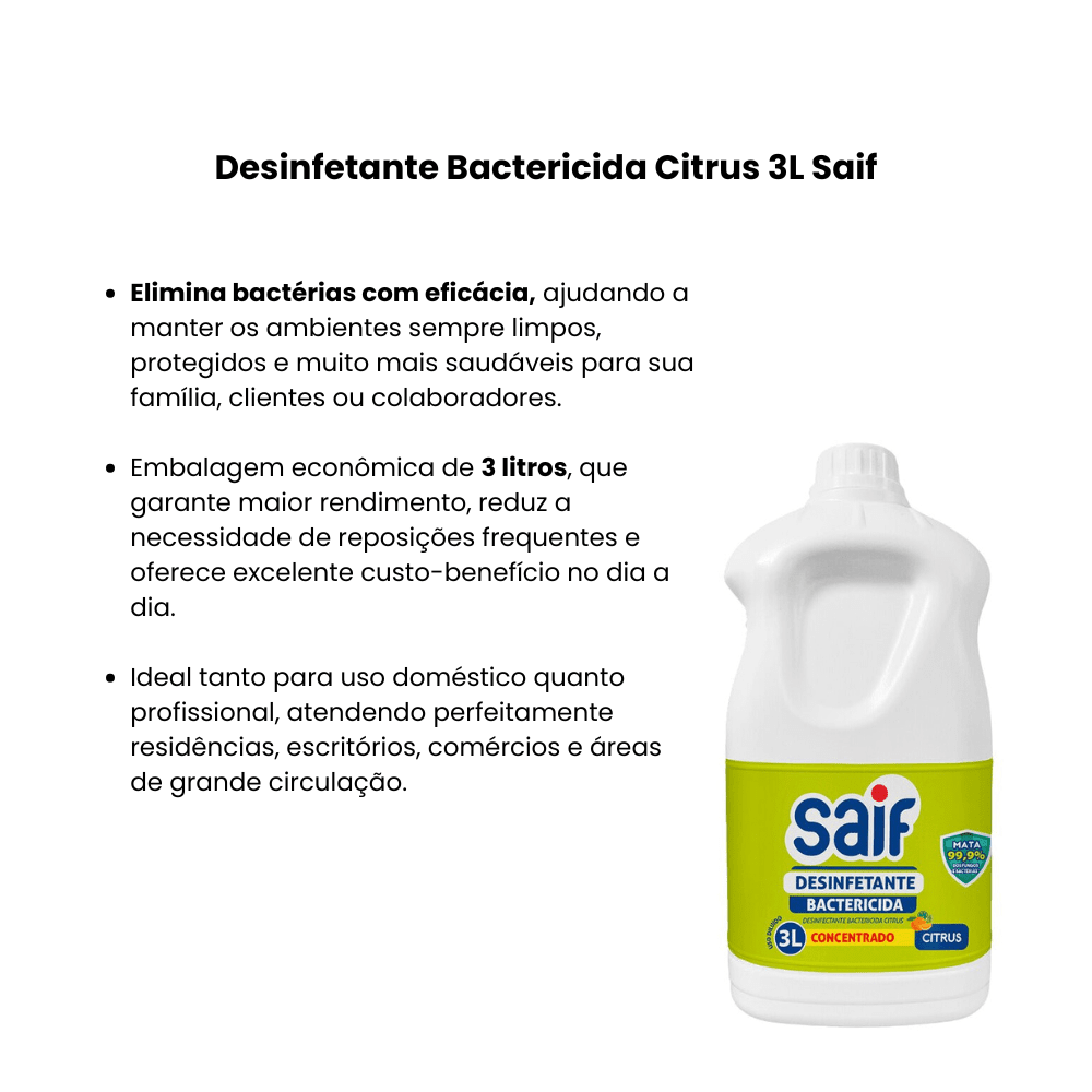 Desinfetante Bactericida Citrus 3L Saif - e - dona