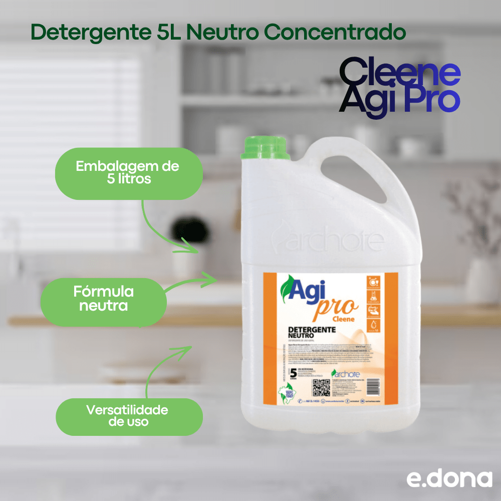 Detergente 5L Neutro Concentrado Cleene Agi Pro - e - dona